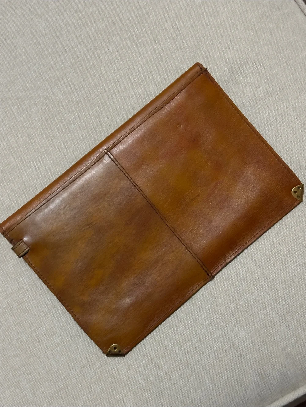 Vintage Leather Envelope Style Clutch with Hidden Wristlet Strap-Metal Corners